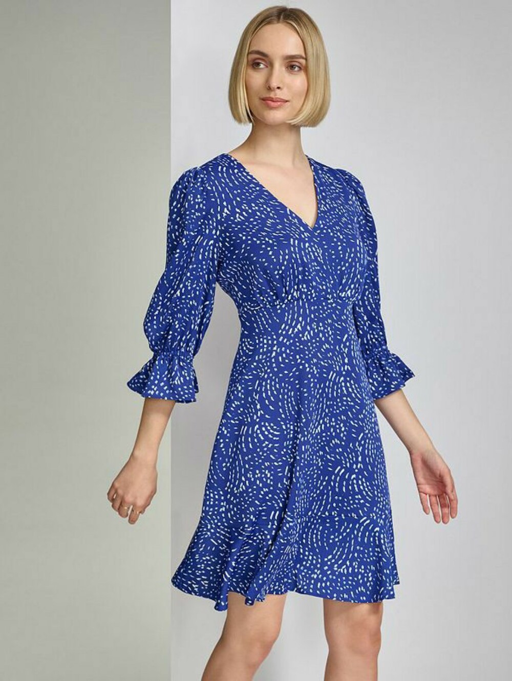 Harper Rose Blue Long Sleeve Balloon Sleeve V-Neck Ruffle Hem Dress Mini Wrap 8